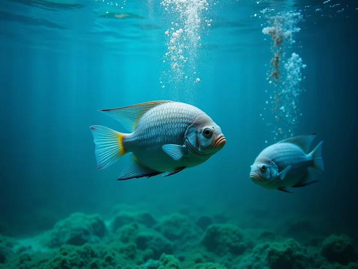 Underwater camera monitoring tilapia feeding behavior in a commercial tank