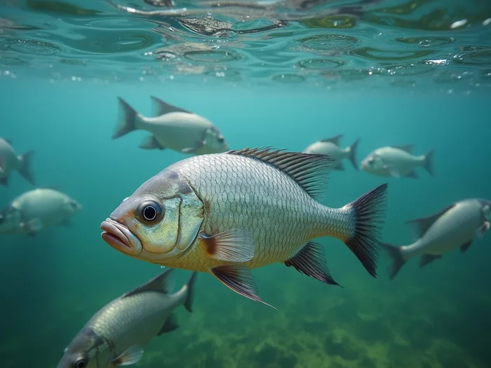 Healthy Nile tilapia in a clean commercial pond