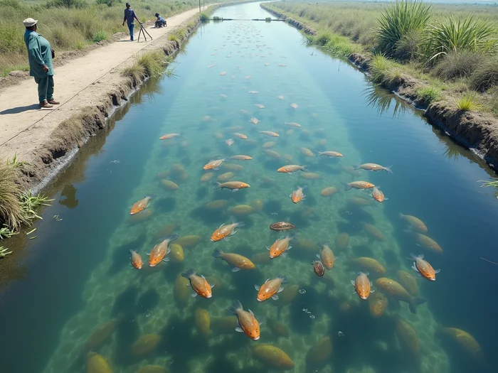 In-pond raceway system with Nile tilapia