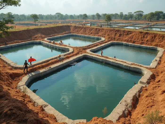 Commercial concrete tilapia breeding tanks under construction