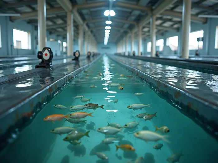 Professional tilapia hatchery setup with multiple tanks and plumbing