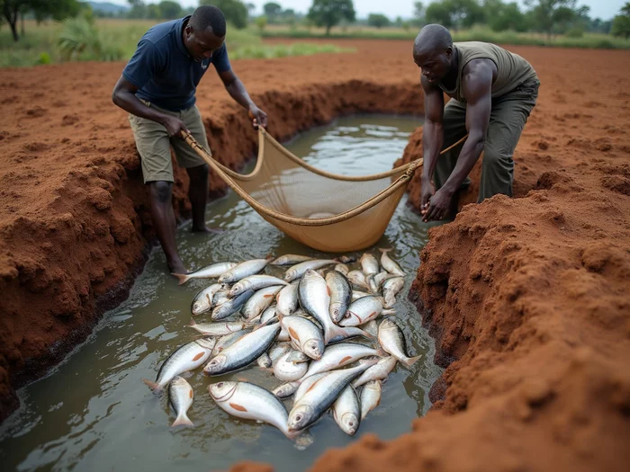 Harvesting Mozambique tilapia from a commercial aquaculture pond