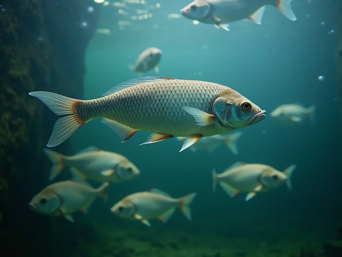 Nile tilapia fingerlings in a commercial hatchery tank