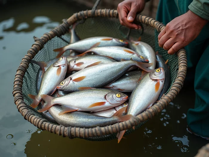 Successful tilapia harvest in a commercial pond