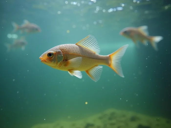 Tilapia fry in a nursery tank with clear water and aeration