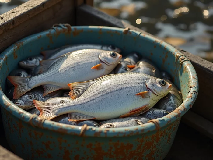 Commercial Wami tilapia harvest in an African fish farm