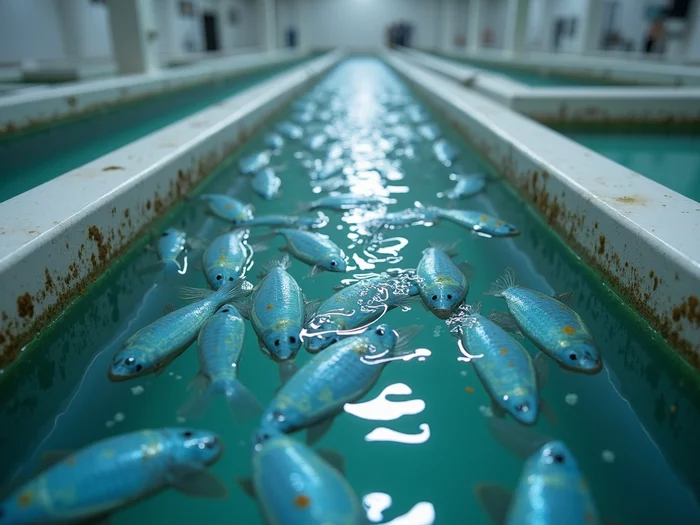 Commercial tilapia hatchery with multiple rearing tanks and aeration systems