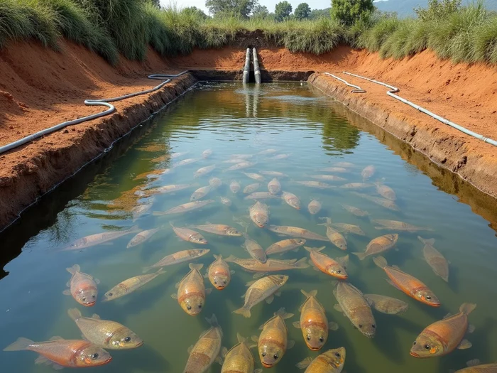 Commercial tilapia pond with independent drainage system