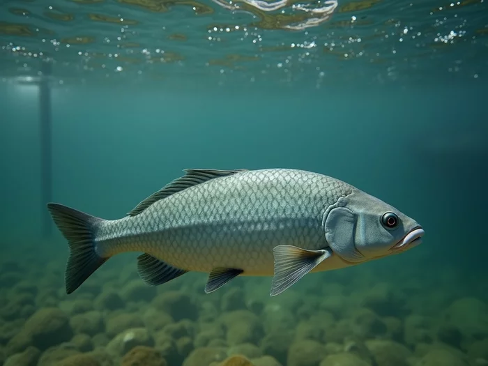 Mozambique tilapia in a commercial fish farming pond