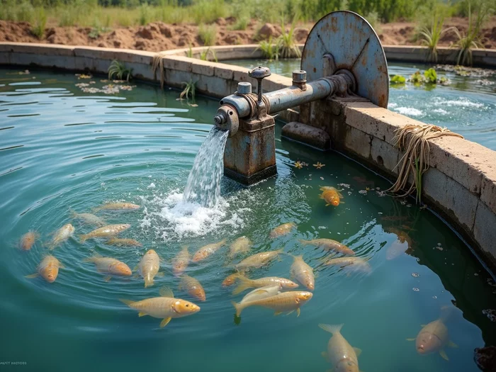 Paddlewheel aerator in a commercial tilapia pond in Africa