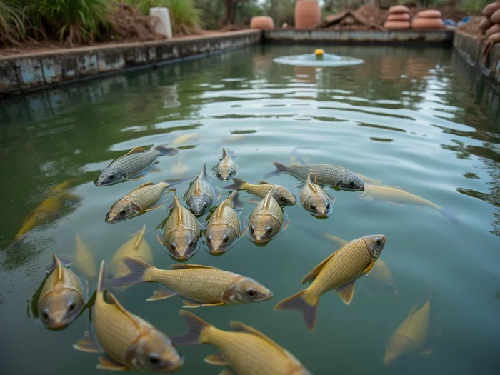 Nile tilapia in a controlled breeding pond