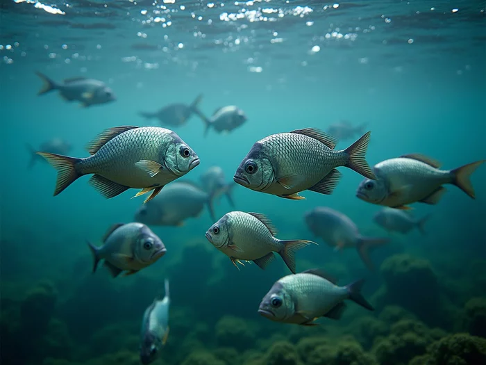 Healthy Nile tilapia in a commercial African aquaculture pond