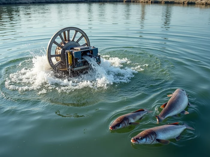 Emergency aeration in a commercial tilapia pond to combat low oxygen