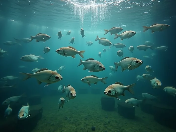 Tilapia broodstock in a commercial aquaculture facility, representing advanced breeding for YY technology